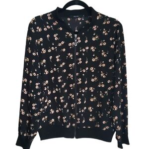 Mulaya Sheer Black with Floral Print Bomber Style Lightweight Jacket | Size: S